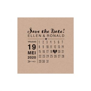 Save the date kaart van kraftpapier, geheel naar eigen wens vorm te geven