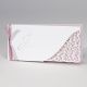 Langwerpige witte trouwkaart met gelaserd kantmotief NL - roze
