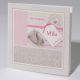 Familycards klein wonder geboortekaartje met rosé stippen, strikje en naamlabel