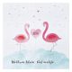 Hip geboortekaartje met sierlijke flamingo's en uitgesneden hartje