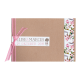Eco/Kraft kleurige trouwkaart met roze satijnen lintje, bloemen motief en label