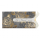 Luxe schuifkaart met sierlijke uitsnede, goudfolie bloemen en strikje.